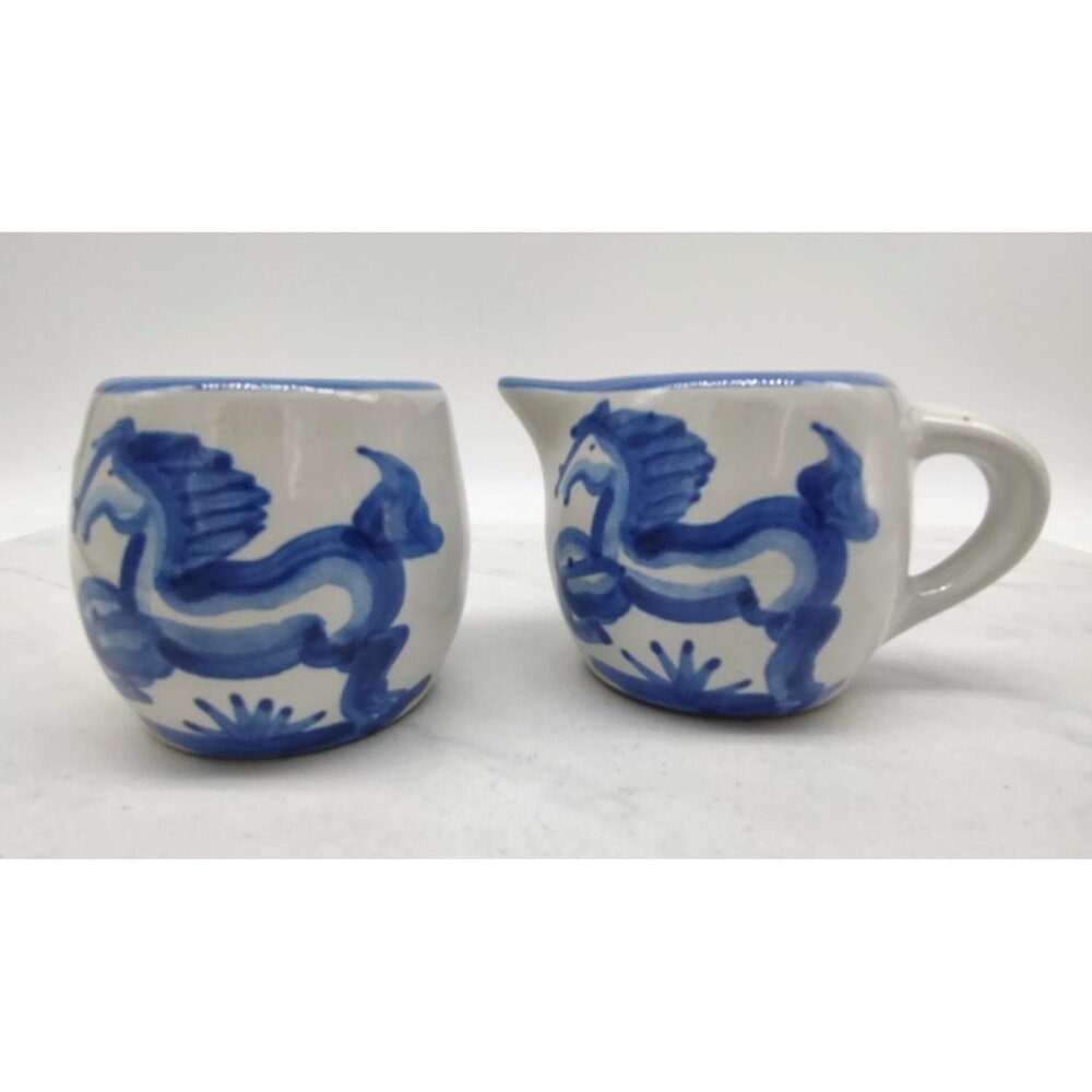 Vtg M.A. Hadley Prancing Horse Creamer and Sugar Bowl NO LID Farmhouse Country